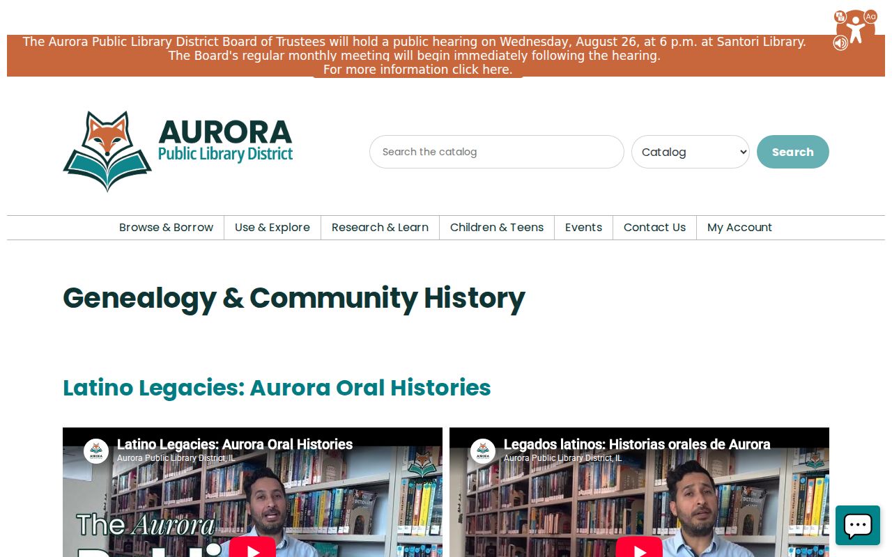 Aurora Public Library District community history collection gateway