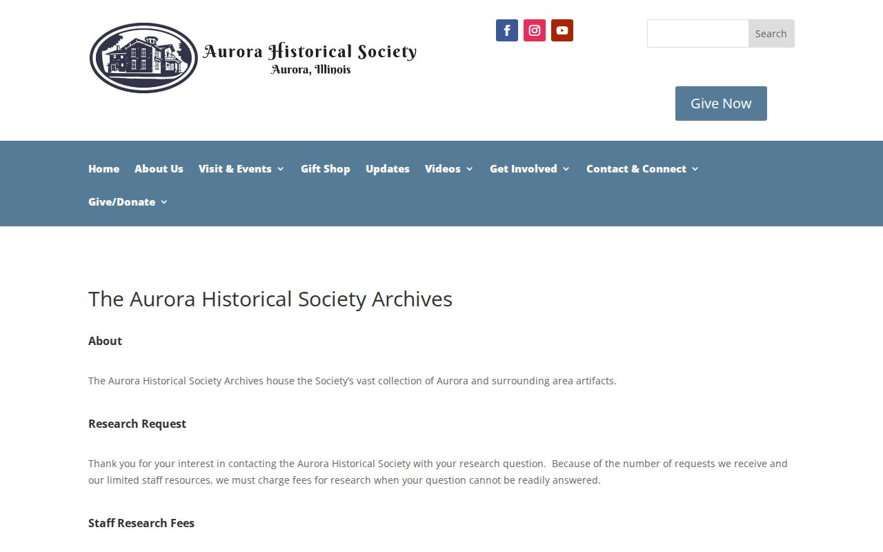 Aurora Historical Society collections and research information