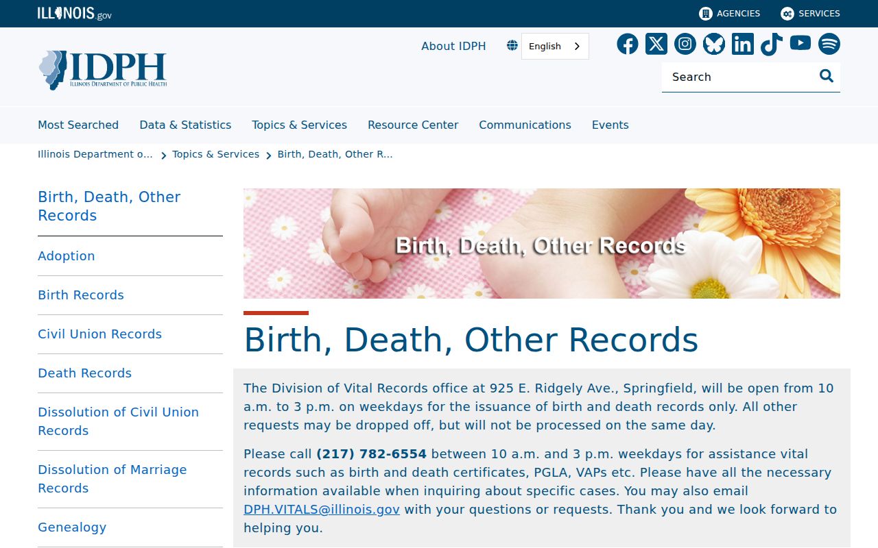 Illinois Department of Public Health vital records options for Aurora research