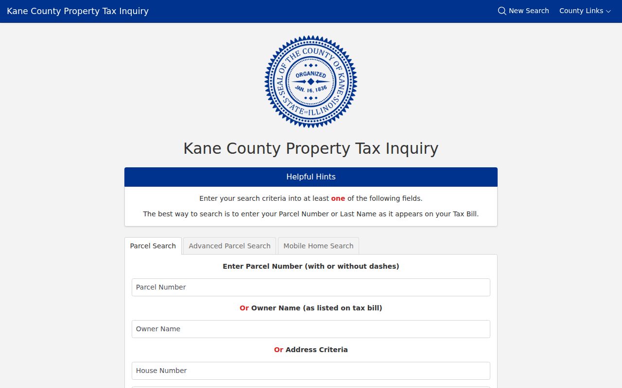Kane County property search used for Aurora parcel research