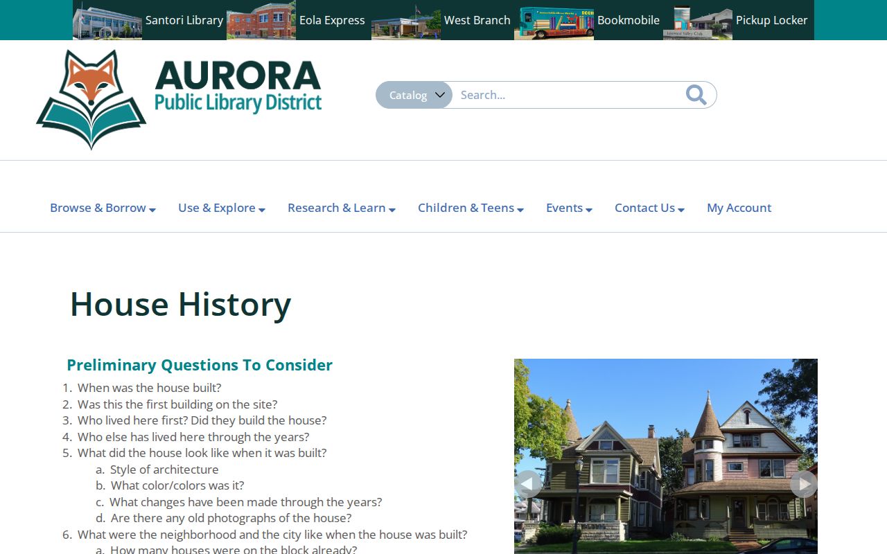 Aurora previous residents library house history workflow