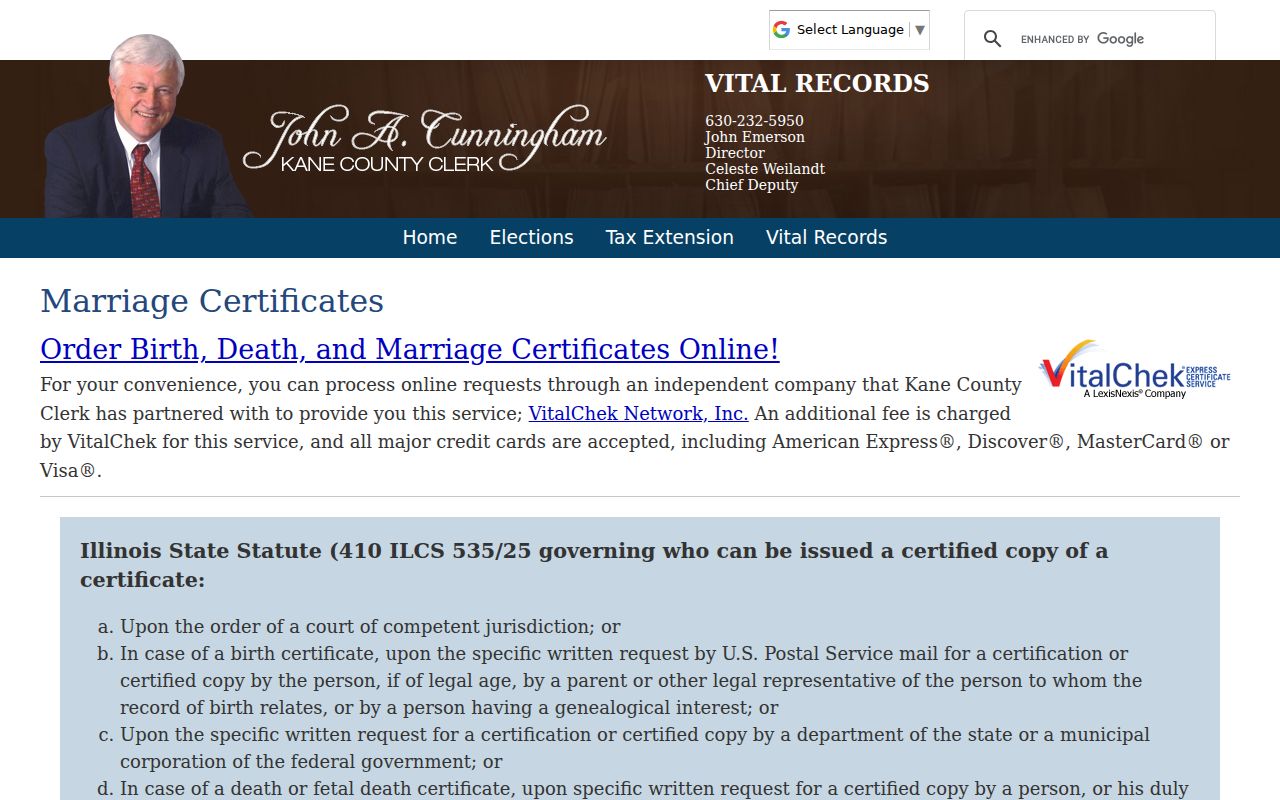 Kane County marriage certificate request routes for Aurora research