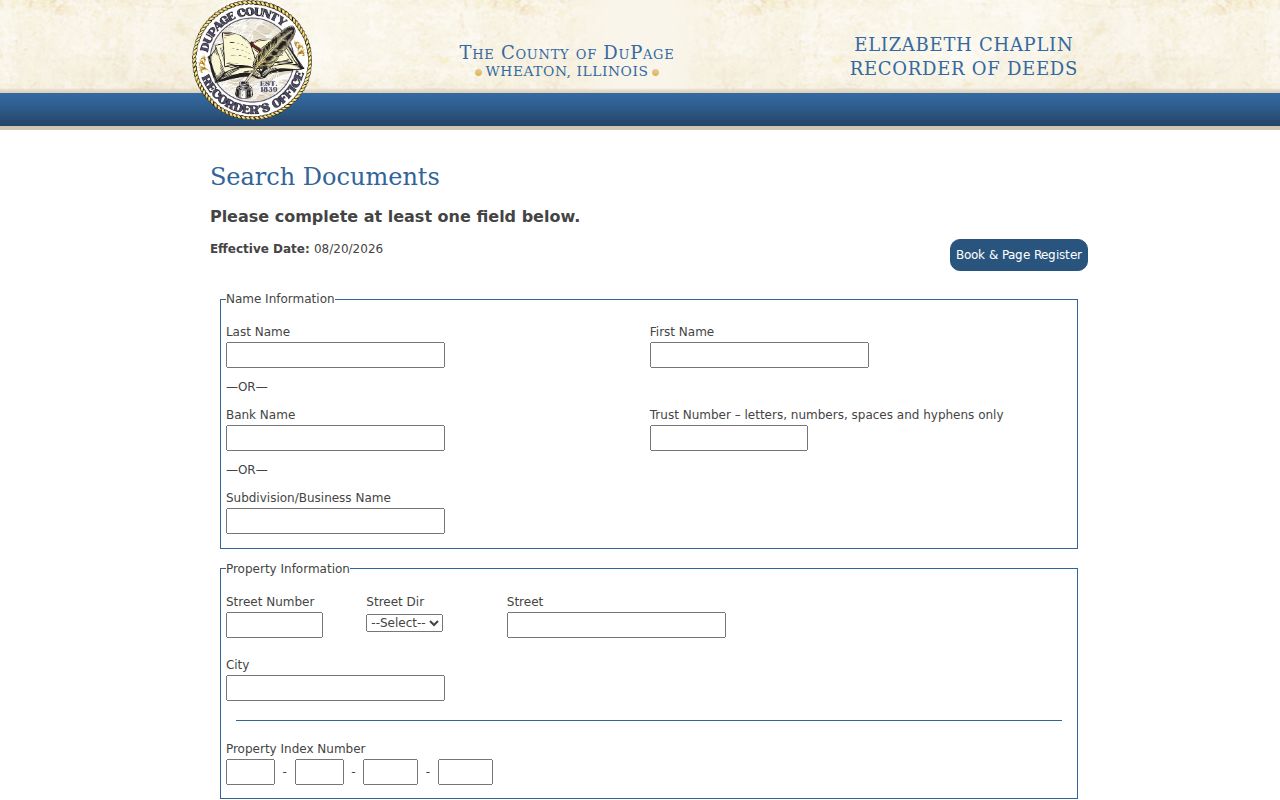 DuPage Recorder address and deed search for Aurora streets