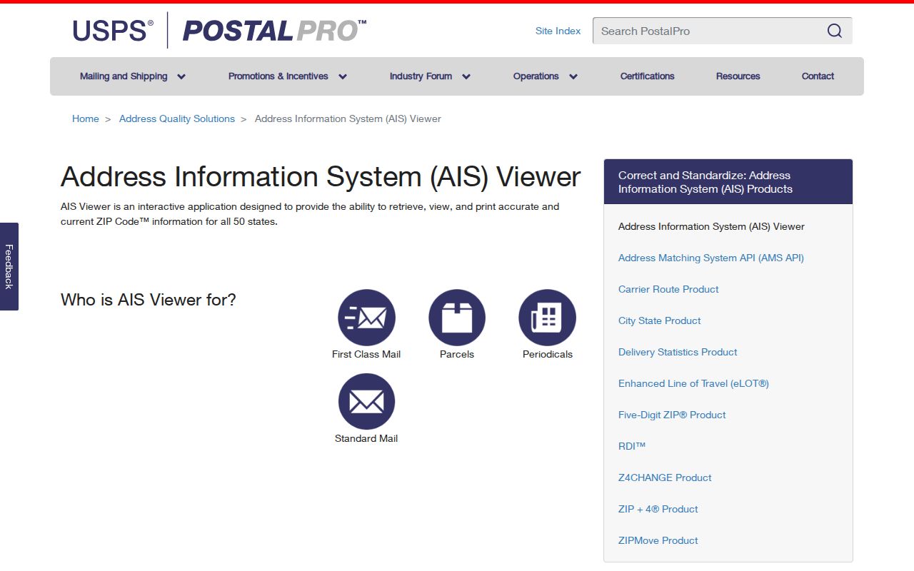 USPS AIS Viewer for ZIP, city, county, and delivery information
